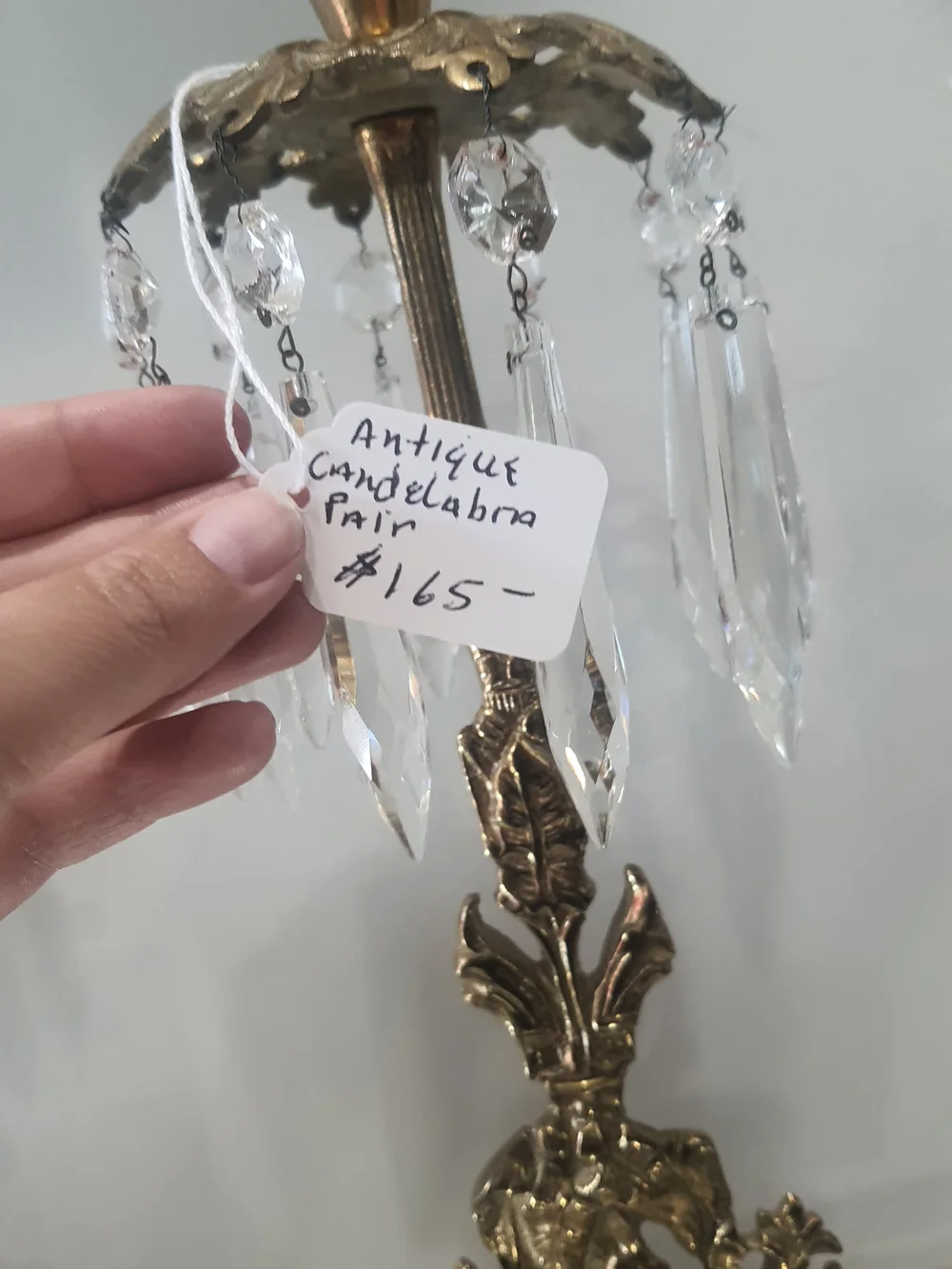 Decorative Brass Floral Taper Candlestick Pair with Crystals - Gold